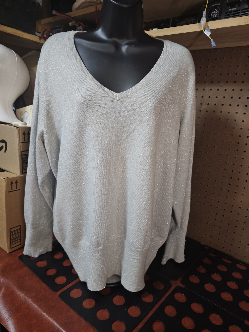 JM Collection Womens Metallic Silver Sweater Size 2x